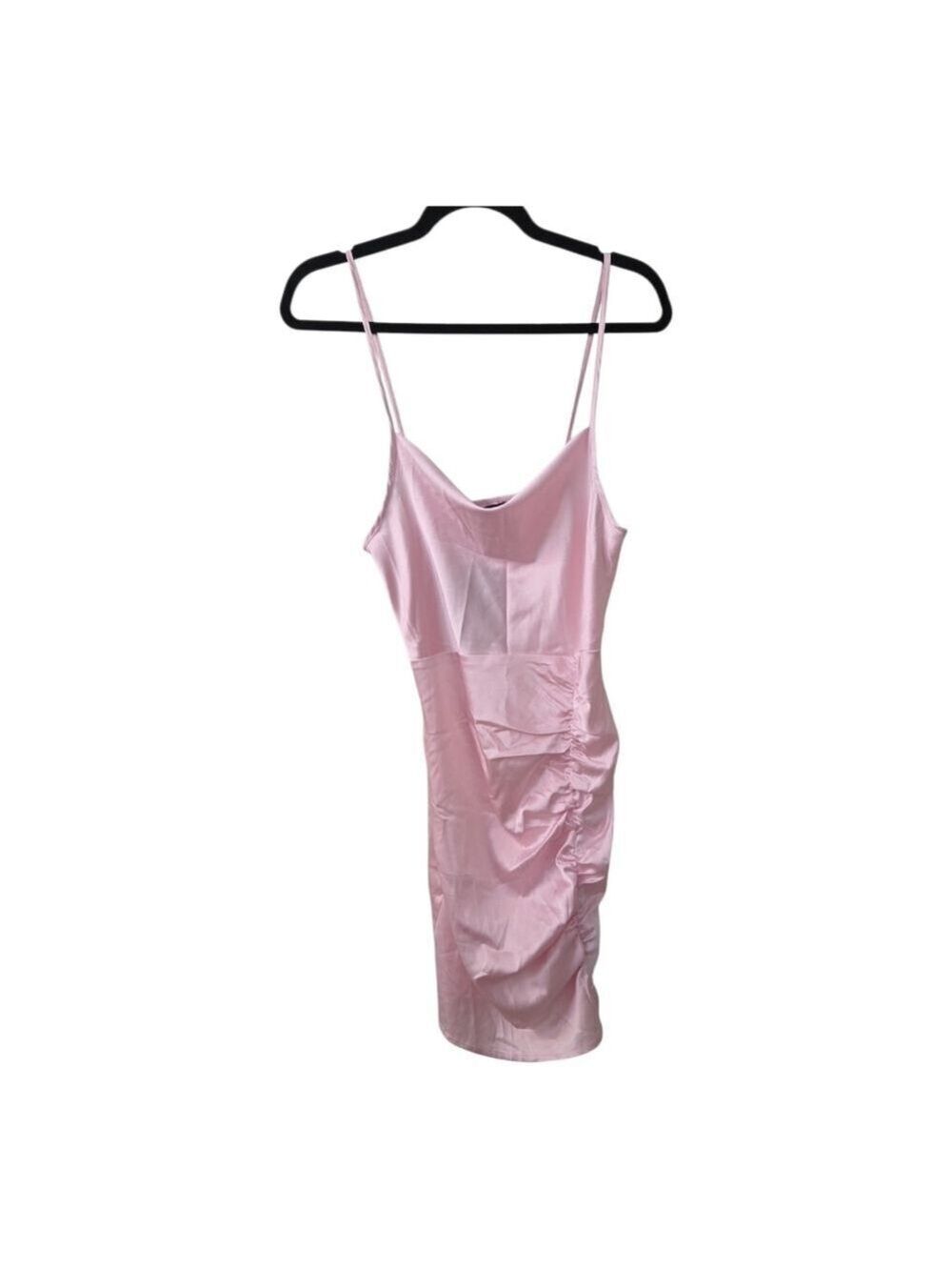 KOJOOIN Pink Satin Ruched Bodycon Dress Medium